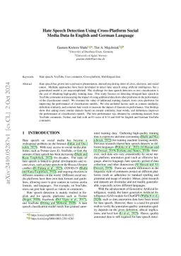 Hate Speech Detection Using Cross-Platform Social Media Data In English
  and German Language