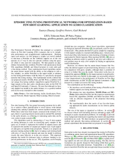 Episodic fine-tuning prototypical networks for optimization-based
  few-shot learning: Application to audio classification