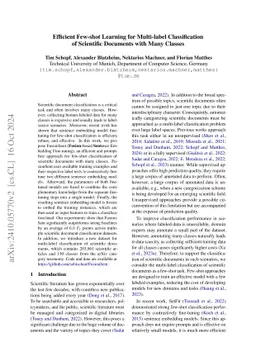 Efficient Few-shot Learning for Multi-label Classification of Scientific
  Documents with Many Classes