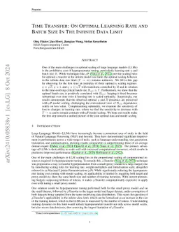 Time Transfer: On Optimal Learning Rate and Batch Size In The Infinite Data Limit
