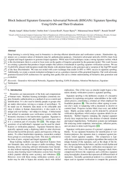 Block Induced Signature Generative Adversarial Network (BISGAN):
  Signature Spoofing Using GANs and Their Evaluation