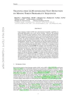 Training-free LLM-generated Text Detection by Mining Token Probability
  Sequences