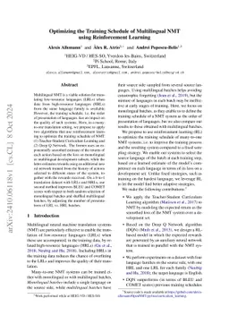 Optimizing the Training Schedule of Multilingual NMT using Reinforcement Learning