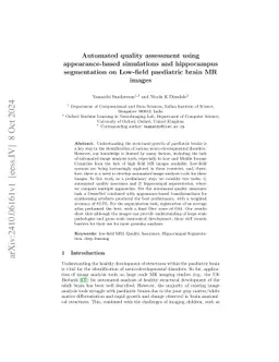 Automated quality assessment using appearance-based simulations and
  hippocampus segmentation on low-field paediatric brain MR images