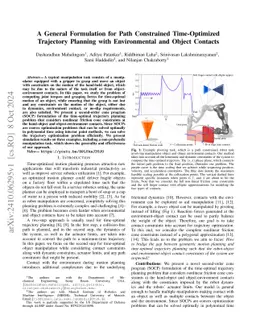A General Formulation for Path Constrained Time-Optimized Trajectory
  Planning with Environmental and Object Contacts