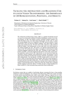 Tackling the Abstraction and Reasoning Corpus with Vision Transformers: the Importance of 2D Representation, Positions, and Objects