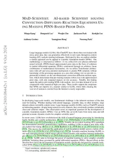 MaD-Scientist: AI-based Scientist solving Convection-Diffusion-Reaction
  Equations Using Massive PINN-Based Prior Data