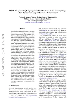 Which Programming Language and What Features at Pre-training Stage Affect Downstream Logical Inference Performance?