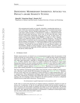 Defending Membership Inference Attacks via Privacy-aware Sparsity Tuning