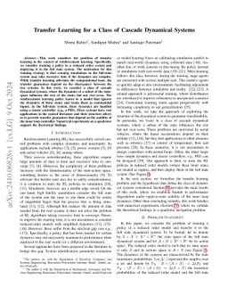 Transfer Learning for a Class of Cascade Dynamical Systems