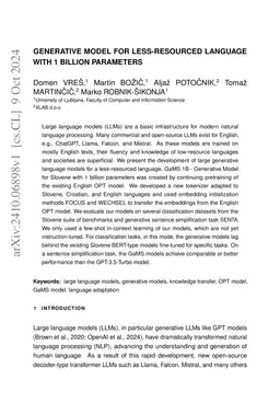 Generative Model for Less-Resourced Language with 1 billion parameters