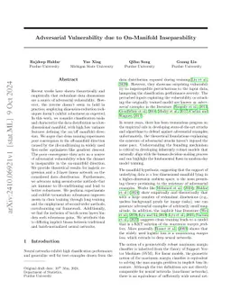 Adversarial Vulnerability as a Consequence of On-Manifold Inseparibility
