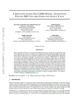 A Diffusion-based Xray2MRI Model: Generating Pseudo-MRI Volumes From one
  Single X-ray