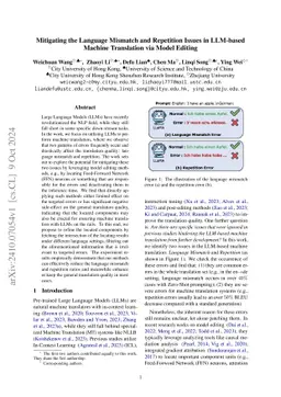 Mitigating the Language Mismatch and Repetition Issues in LLM-based
  Machine Translation via Model Editing