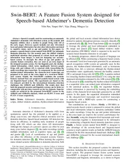 Swin-BERT: A Feature Fusion System designed for Speech-based Alzheimer's
  Dementia Detection