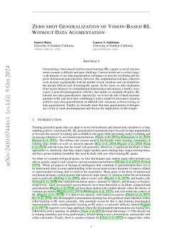 Zero-Shot Generalization of Vision-Based RL Without Data Augmentation