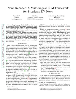 News Reporter: A Multi-lingual LLM Framework for Broadcast T.V News