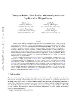 Corruption-Robust Linear Bandits: Minimax Optimality and Gap-Dependent
  Misspecification