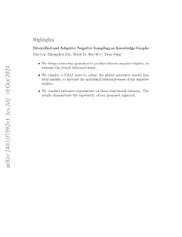 Diversified and Adaptive Negative Sampling on Knowledge Graphs