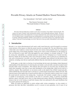 Provable Privacy Attacks on Trained Shallow Neural Networks