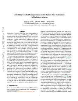 Invisibility Cloak: Disappearance under Human Pose Estimation via Backdoor Attacks