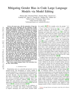 Mitigating Gender Bias in Code Large Language Models via Model Editing