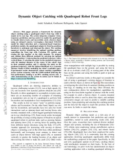 Dynamic Object Catching with Quadruped Robot Front Legs