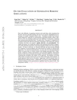 On the Evaluation of Generative Robotic Simulations