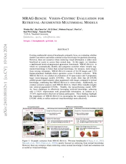 MRAG-Bench: Vision-Centric Evaluation for Retrieval-Augmented Multimodal Models