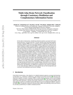 Multi-Atlas Brain Network Classification through Consistency Distillation and Complementary Information Fusion