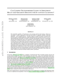 Can Looped Transformers Learn to Implement Multi-step Gradient Descent
  for In-context Learning?