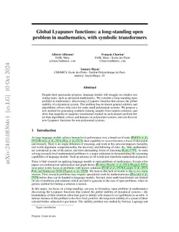 Global Lyapunov functions: a long-standing open problem in mathematics,
  with symbolic transformers