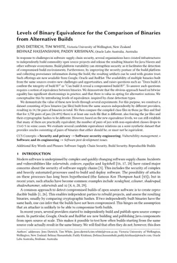 Levels of Binary Equivalence for the Comparison of Binaries from Alternative Builds