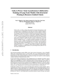 Unity is Power: Semi-Asynchronous Collaborative Training of Large-Scale Models with Structured Pruning in Resource-Limited Clients