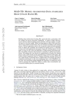 MAD-TD: Model-Augmented Data stabilizes High Update Ratio RL