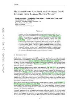 Maximizing the Potential of Synthetic Data: Insights from Random Matrix
  Theory
