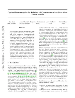 Optimal Downsampling for Imbalanced Classification with Generalized
  Linear Models