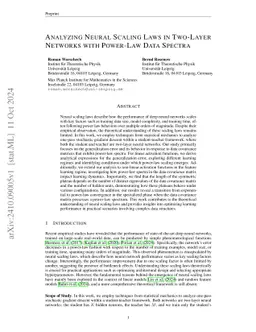 Analyzing Neural Scaling Laws in Two-Layer Networks with Power-Law Data
  Spectra