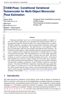 CVAM-Pose: Conditional Variational Autoencoder for Multi-Object
  Monocular Pose Estimation