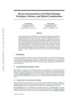 Recent advancements in LLM Red-Teaming: Techniques, Defenses, and
  Ethical Considerations