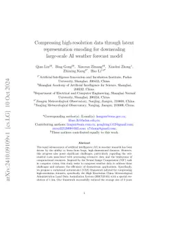 Compressing high-resolution data through latent representation encoding
  for downscaling large-scale AI weather forecast model