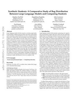 Synthetic Students: A Comparative Study of Bug Distribution Between
  Large Language Models and Computing Students