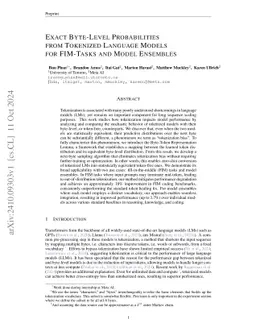 Exact Byte-Level Probabilities from Tokenized Language Models for FIM-Tasks and Model Ensembles