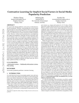 Contrastive Learning for Implicit Social Factors in Social Media
  Popularity Prediction