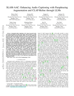 SLAM-AAC: Enhancing Audio Captioning with Paraphrasing Augmentation and
  CLAP-Refine through LLMs