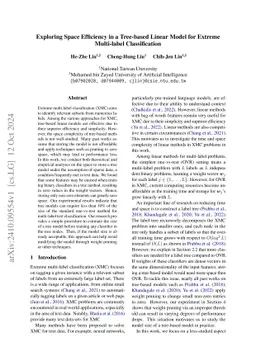 Exploring space efficiency in a tree-based linear model for extreme
  multi-label classification