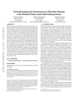 Extended Japanese Commonsense Morality Dataset with Masked Token and
  Label Enhancement