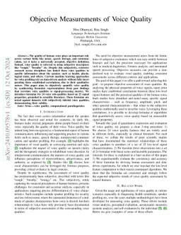 Objective Measurements of Voice Quality