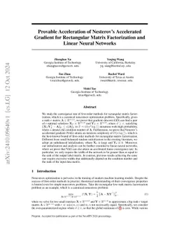 Provable Acceleration of Nesterov's Accelerated Gradient for Rectangular
  Matrix Factorization and Linear Neural Networks