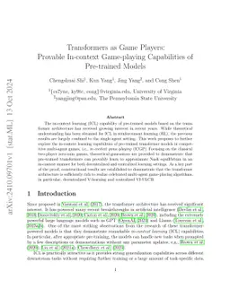 Transformers as Game Players: Provable In-context Game-playing
  Capabilities of Pre-trained Models